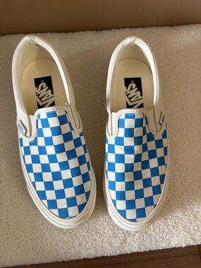 Vans Slip-On Checkerboard Sneakers - Blue and White